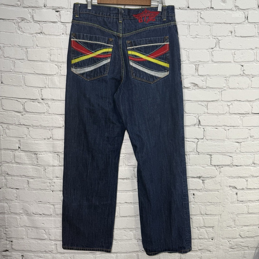 Eight 732‎ Spaceman Jeans Mens 35x33 Embroidered Wide Leg 8732 Y2k Baggy Hip Hop